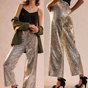 Anthropologie NWT Porridge Sequin Wide Leg Cropped Pants XL